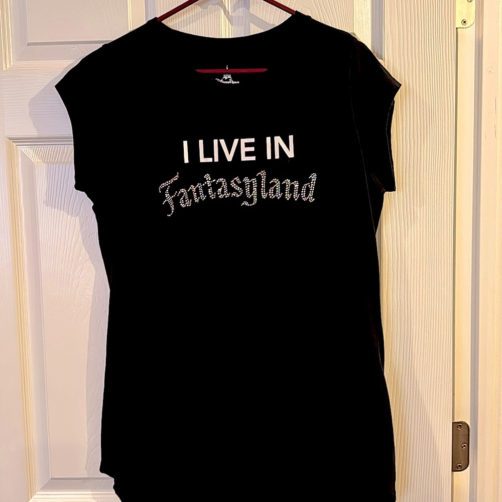 Rhinestone I Live In Fantasyland t-shirt dress. New without tags